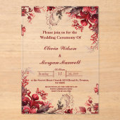 Roze en rode bloemen acryl bruiloft uitnodigingen acryl uitnodigingen (Voorkant)