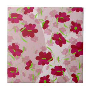 Roze en Rode Bloemen - Bloemmotief Tegeltje