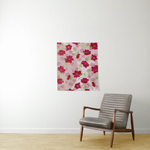 Roze en Rode Bloemen - Bloemmotief Wandkleed