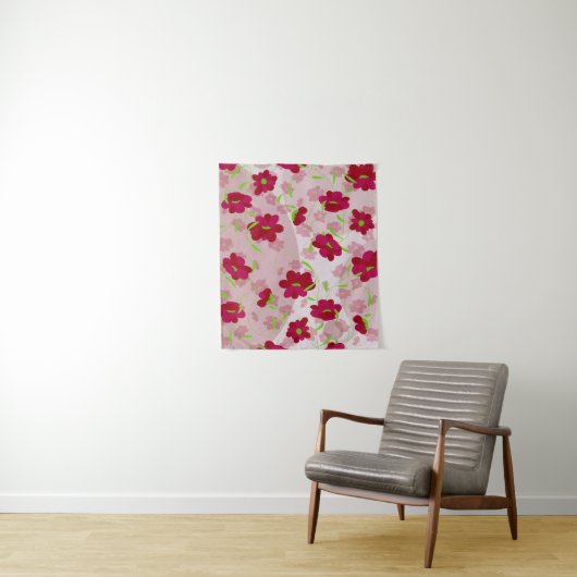 Roze en Rode Bloemen - Bloemmotief Wandkleed (In situ)