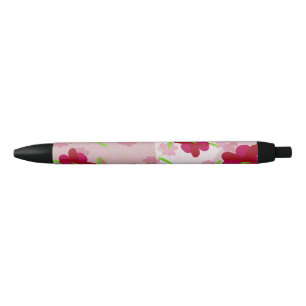 Roze en Rode Bloemen - Bloemmotief Zwarte Inkt Pen
