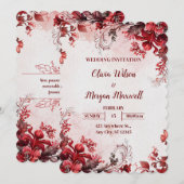 Roze en rode bloemen bruiloft uitnodiging (Voorkant / Achterkant)