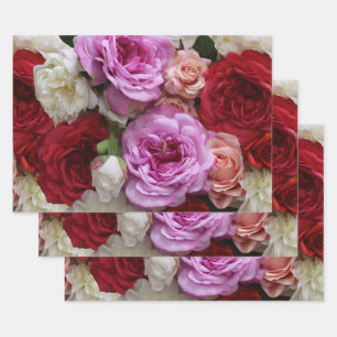 Roze en rode bloemenverpakkings papier, 3 vellen