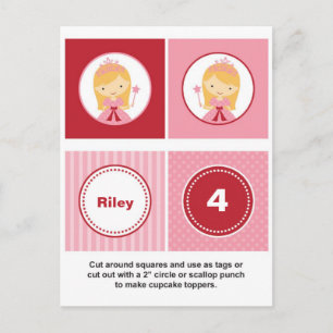 Roze en Rode Blonde Prinses Cupcake Toppers Briefkaart