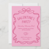 Roze en rode boog Galentijn's Day Party Uitnodigin Kaart (Voorkant)