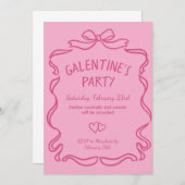Roze en rode boog Galentijn's Day Party Uitnodigin Kaart (Voorkant / Achterkant)