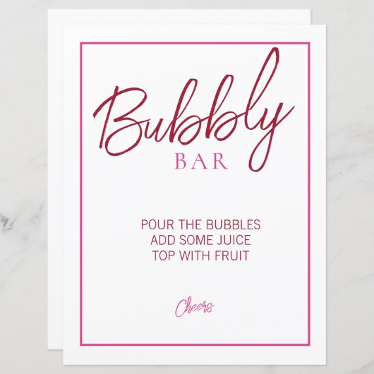 Roze en Rode Bubble Bar Teken (Voorkant / Achterkant)