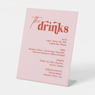 Roze en Rode Drink Menu Bruiloft Bar Reclamebord Met Voetstuk