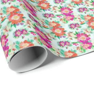 Roze en rode  Floral Pattern Cadeaupapier