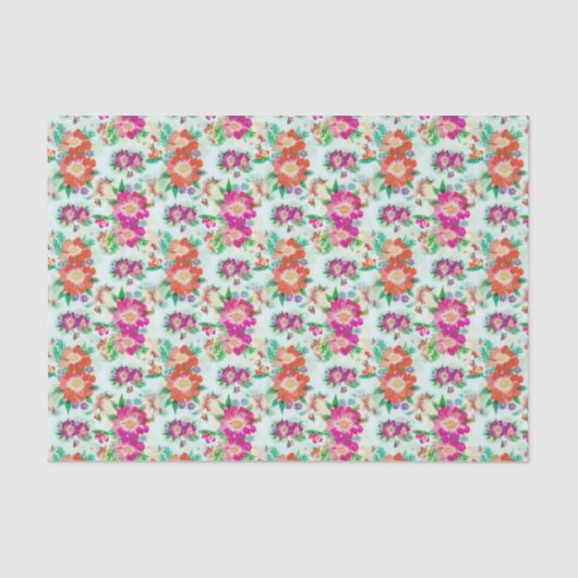 Roze en rode Floral Pattern Tissuepapier (Voorkant)