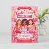 Roze en Rode Galentine's Night Feest Uitnodiging (Staand voorkant)