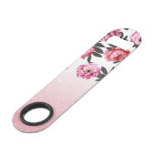 Roze en rode Girly Roos Flowers en Glitter Ombre Speed Flessenopener (Achterkant Gekanteld)