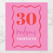 Roze en Rode golvende grens 30ste verjaardagsfeest Wijn Etiket (Enkel label)