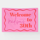 Roze en rode golvende rand 30e verjaardag spandoek (Horizontaal)