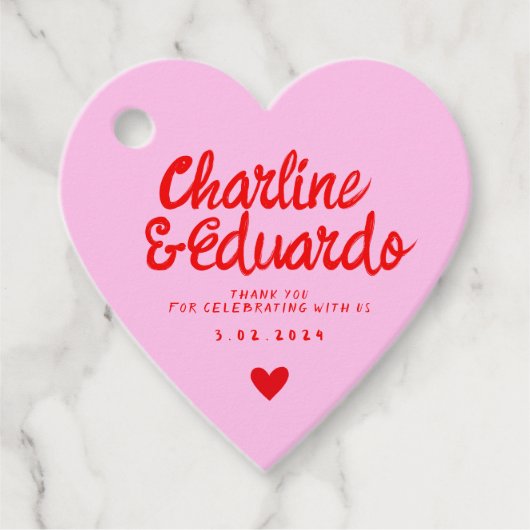 Roze en rode handschrift Retro Weddenschap Bedankt Bedankjes Labels (Voorkant)