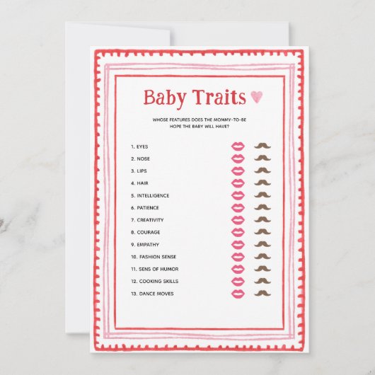 Roze en Rode Hart Baby Traits Game Kaarten (Voorkant)
