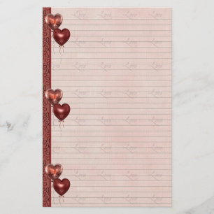 Roze en Rode Hart Ballonnen Liefde Note Sheets Briefpapier