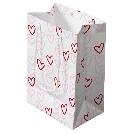 Roze en rode harten Gift Bag Medium Cadeauzakje (Voorkant Gekanteld)