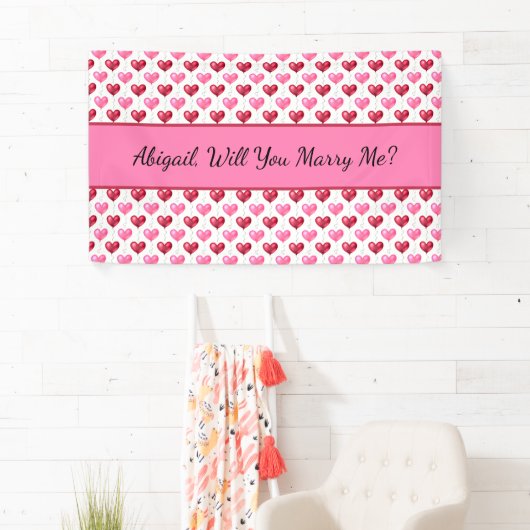 Roze en rode harten, wil je met me trouwen? spandoek (Insitu)