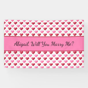 Roze en rode harten, wil je met me trouwen? spandoek