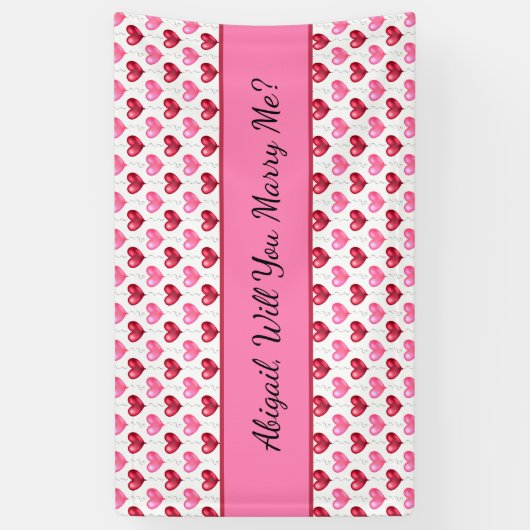 Roze en rode harten, wil je met me trouwen? spandoek (Verticaal)