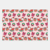 Roze en rode Kawaii Kerstkat Inpakpapier Vel (Voorkant)