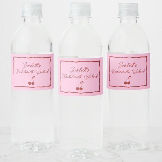 Roze en Rode Kers Bachelorette Feestweekend Waterfles Etiket