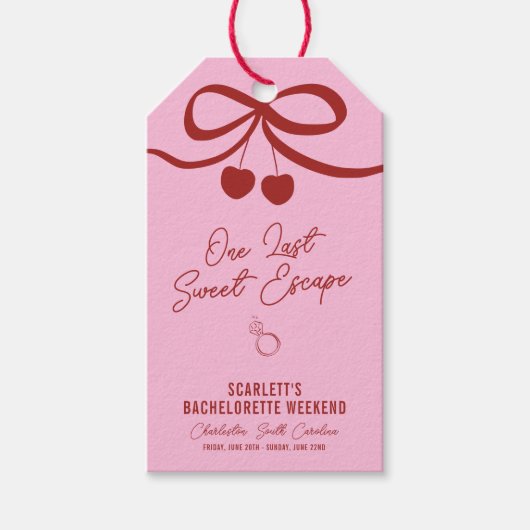 Roze en Rode Kers Bachelorette Weekend Cadeaulabel (Voorkant)