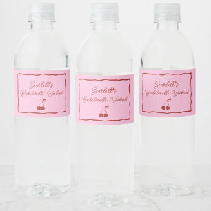 Roze en Rode Kersen Meisjesuitje Weekend Waterfles Etiket