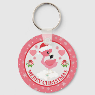 Roze en Rode Kerst Flamingo Winter Sleutelhanger