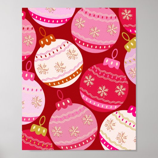 Roze en rode kerstballen poster (Voorkant)
