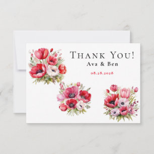 Roze en rode klaproos met tulpen bedankkaart