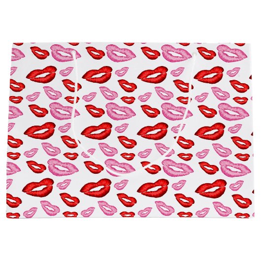 Roze en rode lippenstift prints groot cadeauzakje (Voorkant)