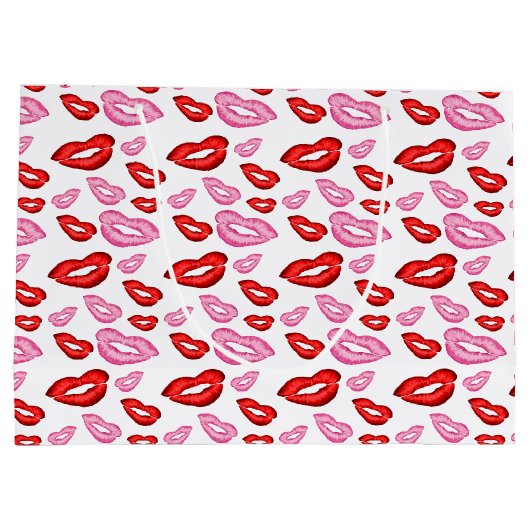 Roze en rode lippenstift prints groot cadeauzakje (Achterkant)