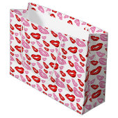 Roze en rode lippenstift prints groot cadeauzakje (Voorkant Gekanteld)