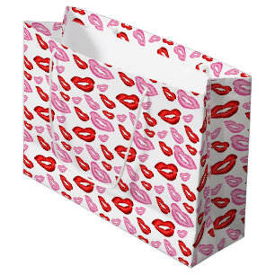 Roze en rode lippenstift prints groot cadeauzakje