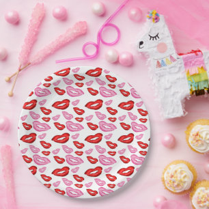 Roze en rode lippenstift prints papieren bordje