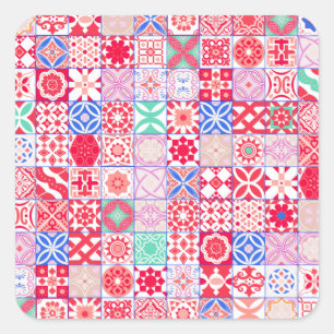 Roze en Rode Marokkaanse Tegel Vierkante Sticker