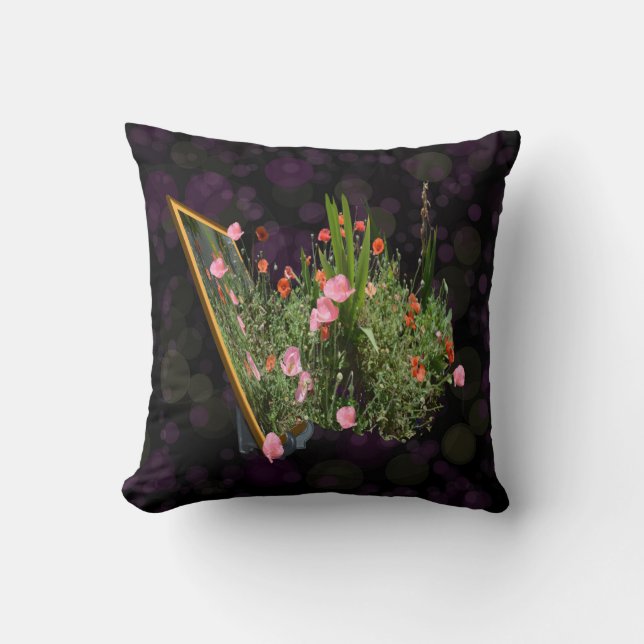 Roze en rode papaverkunst, kussen (Voorkant)