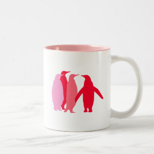 Roze en rode pinguïns tweekleurige koffiemok