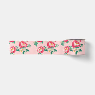Roze en rode pioenroos Chinoiserie Floral Lint
