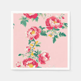Roze en rode pioenroos Chinoiserie Floral Servet