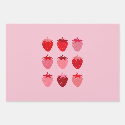 Roze en rode preppy esthetische aardbeien inpakpapier vel (Voorkant 2)
