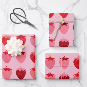 Roze en rode preppy esthetische aardbeien inpakpapier vel