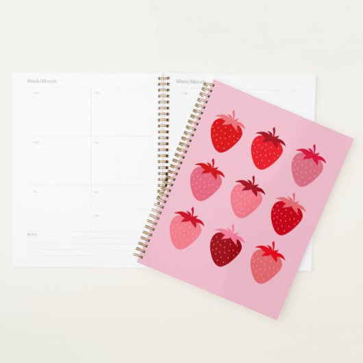 Roze en rode preppy esthetische aardbeien planner (Display)