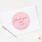 Roze en rode retro boog dank u ronde sticker (Envelop)