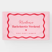 Roze en Rode Retro Bruidsfeest  Spandoek (Horizontaal)