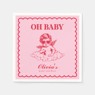Roze en Rode Retro Cherub Baby Shower Servet