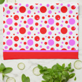 Roze en rode retro cirkels en stippen theedoek (Gevouwen)