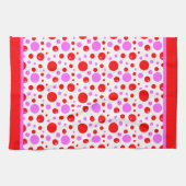 Roze en rode retro cirkels en stippen theedoek (Horizontaal)